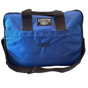 Vtg Lands End Lighthouse Duffel Bag Zip Around Blue Nylon USA Travel Weekender